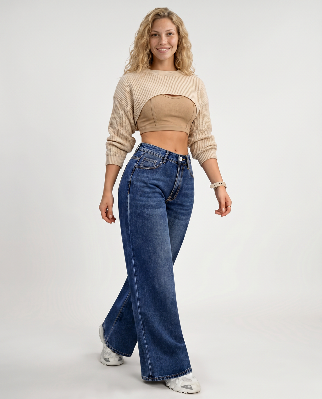 Jeans a gamba dritta ampia Lorrie in denim blu per donne. 4