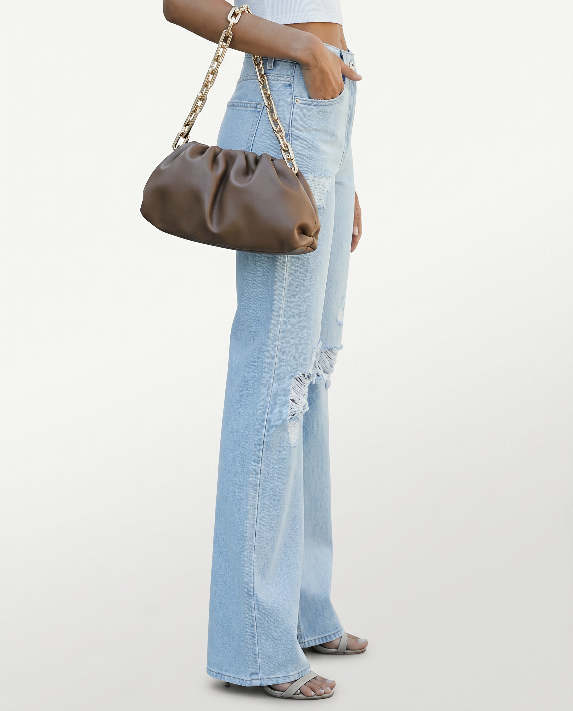 Jeans a gamba larga Roxie con ginocchia strappate. 3
