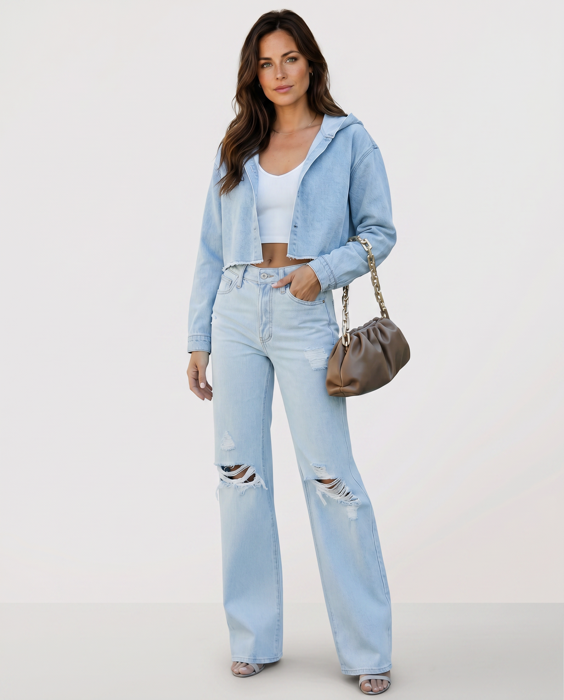 Jeans a gamba larga Roxie con ginocchia strappate. 4