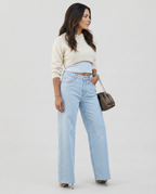Jeans a gamba larga Roxie con ginocchia strappate. 5