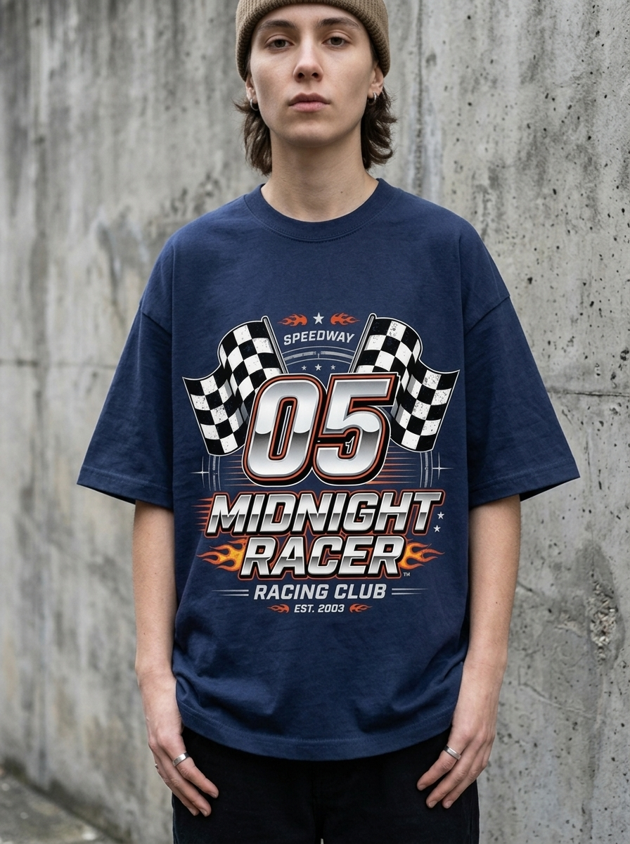 T-Shirt Oversize Y2K Pilota di Mezzanotte - Indossata