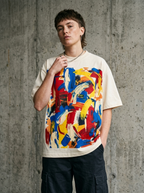 T-Shirt Oversize Esplosione di Colore - Indossata