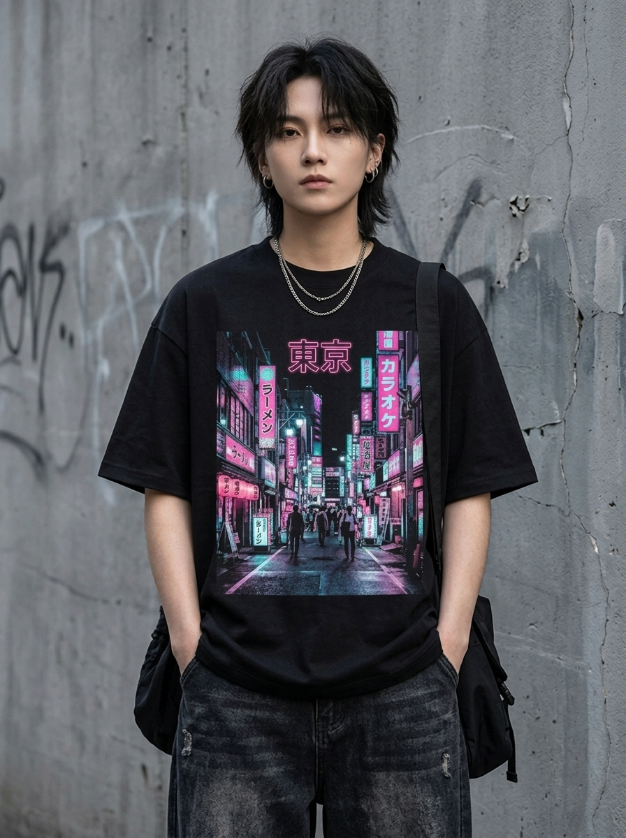 T-Shirt Oversize Neon di Tokyo - Indossata